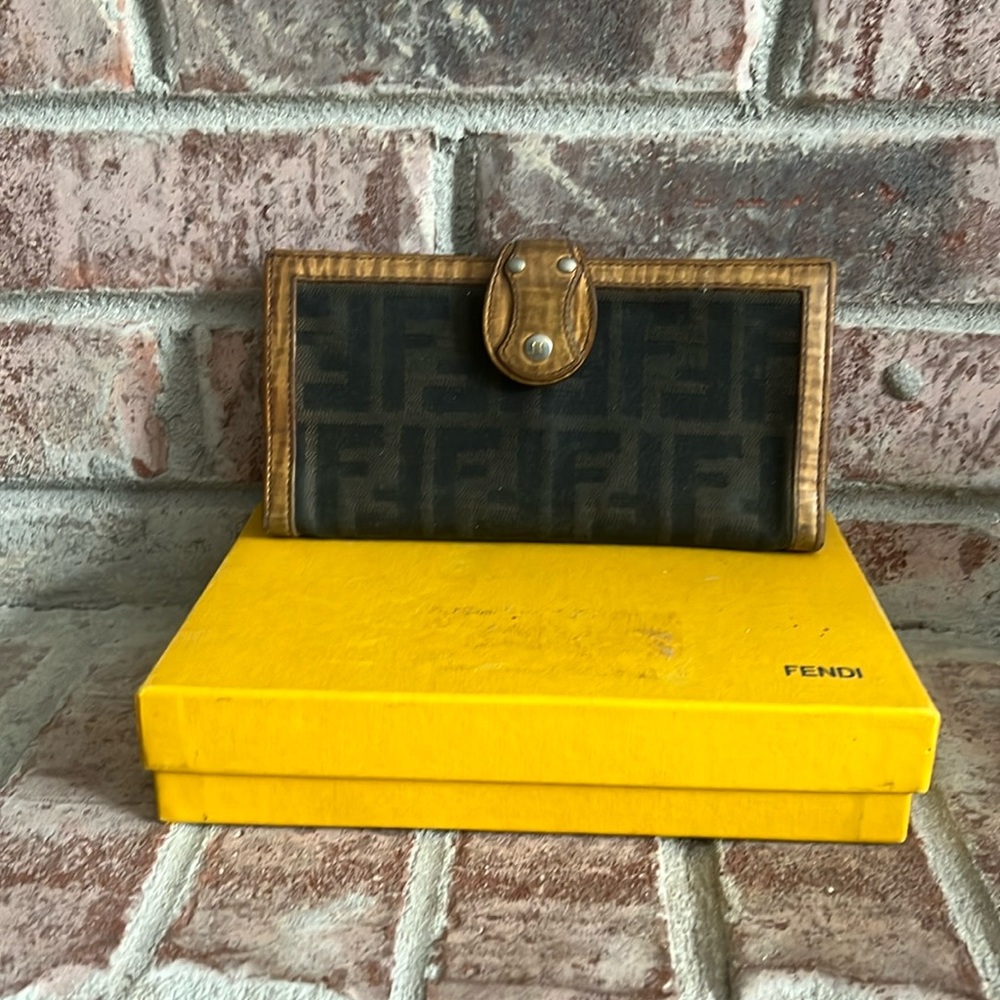 Fendi Black and Tan Logo Wallet